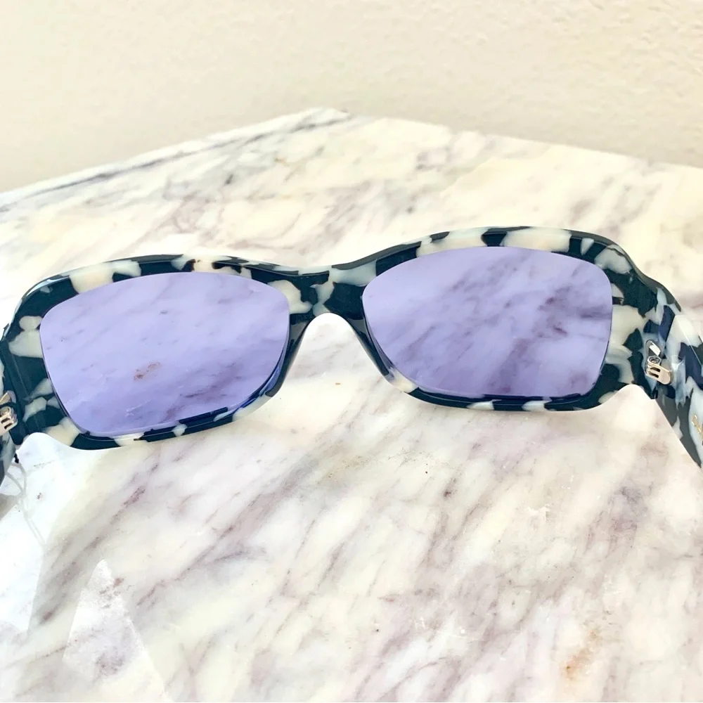 INDY Maui Sunglasses in Black White Marble Tortoise Blue Lens Anthropologie - Picture 9 of 16